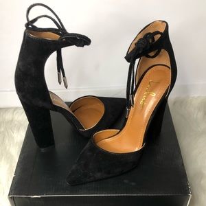 Lulus Black Suede Lace-Up Heel